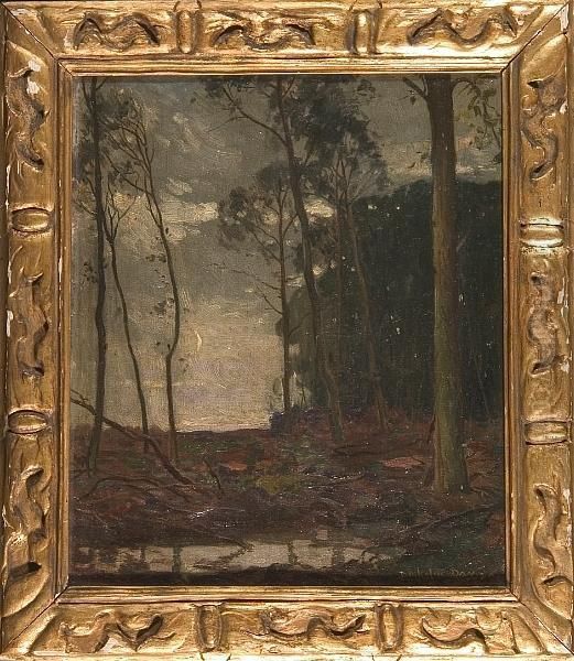 A Moonlit Woodland Scene Oil Painting by Noel Denholm Davis