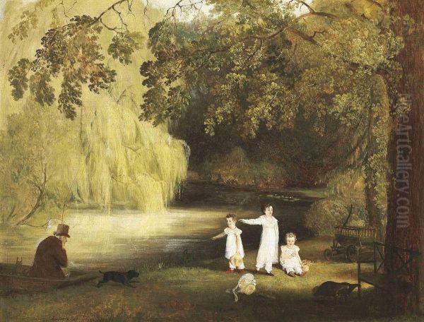 Portrait Of The Howard-vyse Family By The Lake At Stoke Place Oil Painting by Richard Barrett Davis