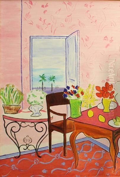 Pink Interior With Flowers Oil Painting by Sarah Davis