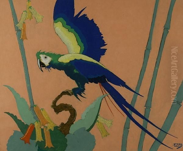 Blue Parrot On A Branch Oil Painting by Stark Davis