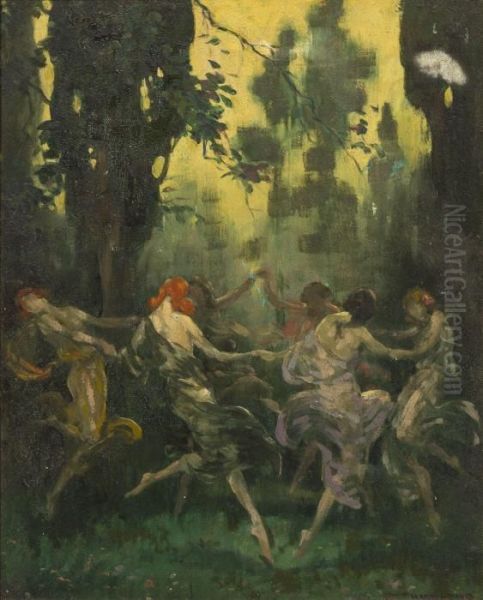 Women Dancing In A Circle Oil Painting by Warren B. Davis