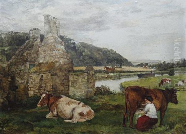 Milking Cows Oil Painting by William Davis