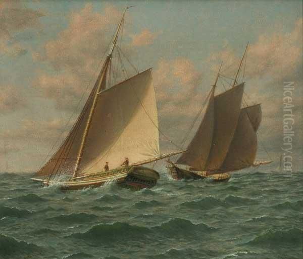 Schooners At Sea Oil Painting by William M Davis