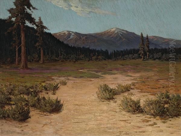 A Sunlit Path With Mountains Beyond Oil Painting by Willis E. Davis