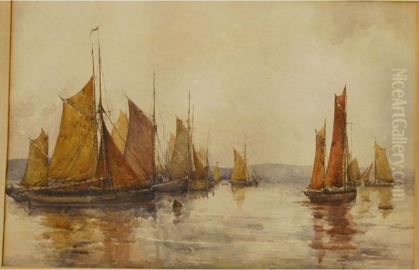 Boats In A Harbour Oil Painting by Nora Davison