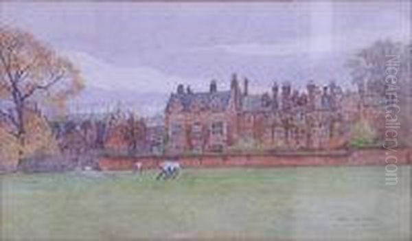 Playing Soccer At Rugby College Oil Painting by Nora Davison