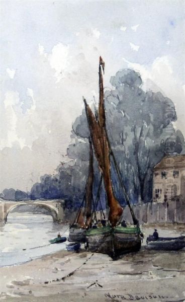 Barges At Richmond Oil Painting by Nora Davison