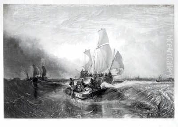 Fishing Boats Off Calais Oil Painting by William Davison