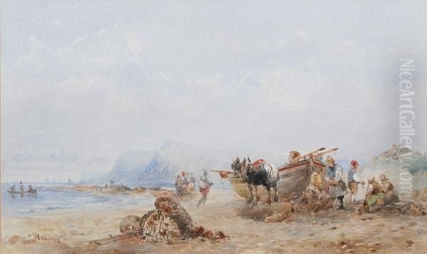 Fishermen On The Shore Oil Painting by William Davison