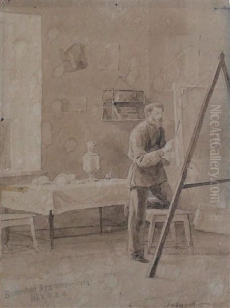 Artist In His Studio Oil Painting by Ivan Grigor'Evic Davydov