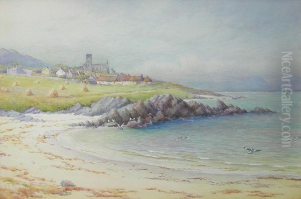 Iona Abbey Across The Bay Oil Painting by Joseph Yelverton Dawbarn