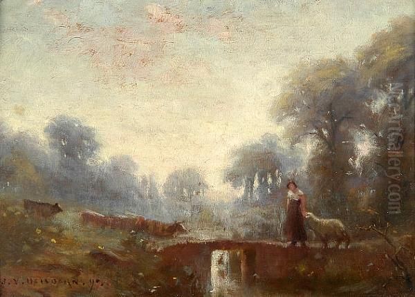 The First Blush Of Morning, Near Castle Beeston, Cheshire Oil Painting by Joseph Yelverton Dawbarn