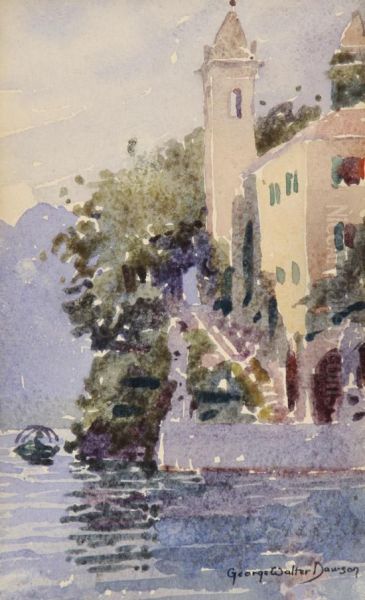 Villa On Lake Como Oil Painting by George Walter Dawson