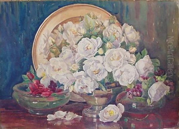 ''silver Moon Roses'' Oil Painting by George Walter Dawson