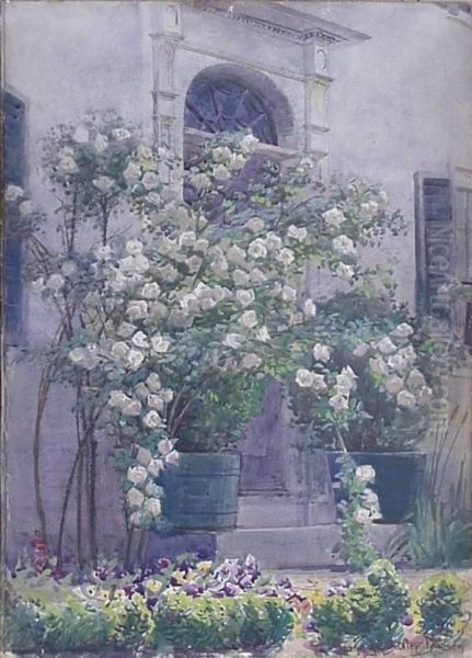 ''century Old Cottage Roses''- Oil Painting by George Walter Dawson