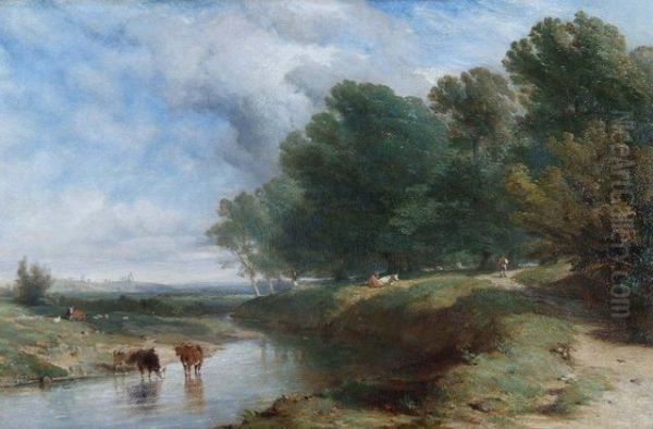 Landscape Showing Cattle Resting Oil Painting by Henry Thomas Dawson