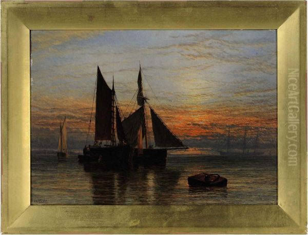 Shipping On A Calm Sea At Dusk Oil Painting by Henry Thomas Dawson