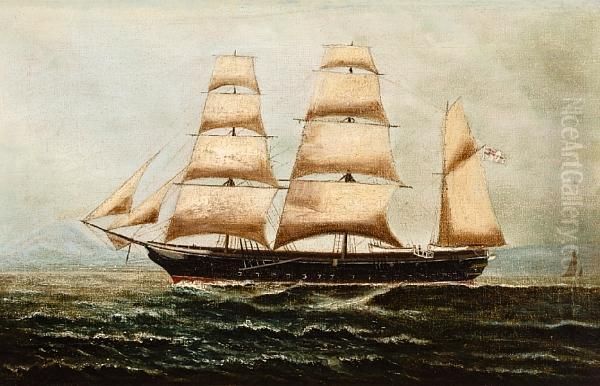 A British Three Masted Barque In Naples Harbour Oil Painting by Henry Thomas Dawson