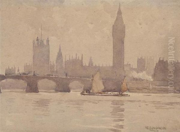 Westminster Bridge, London Oil Painting by Nelson Ethelred Dawson