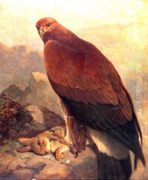 An Eagle With A Rabbit Oil Painting by G.F. Day