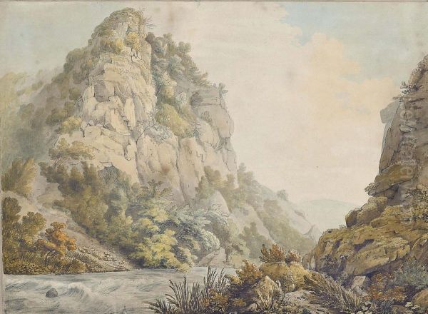 A Rocky River Landscape; And A River In Spate Running Through A Gorge Oil Painting by William Day