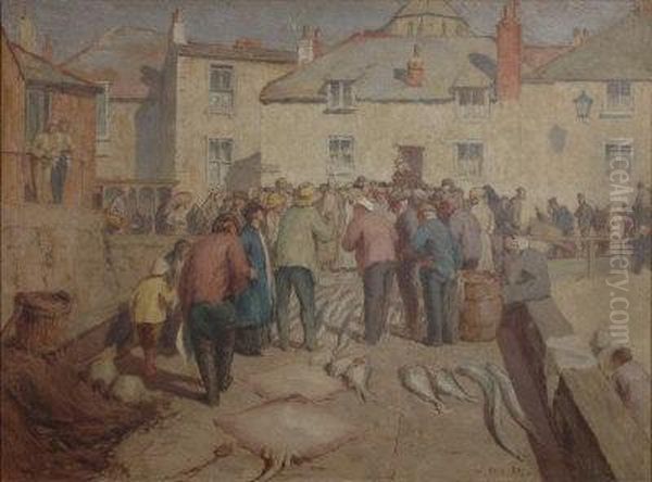 Fish Sale On The Slipway, St. Ives. Oil Painting by William Cave Day