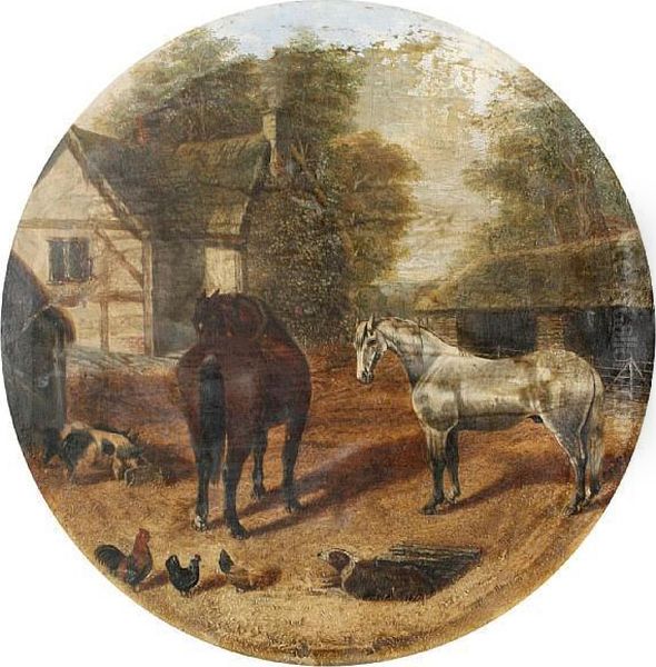 Horses In A Farmyard Oil Painting by B. Dayrell