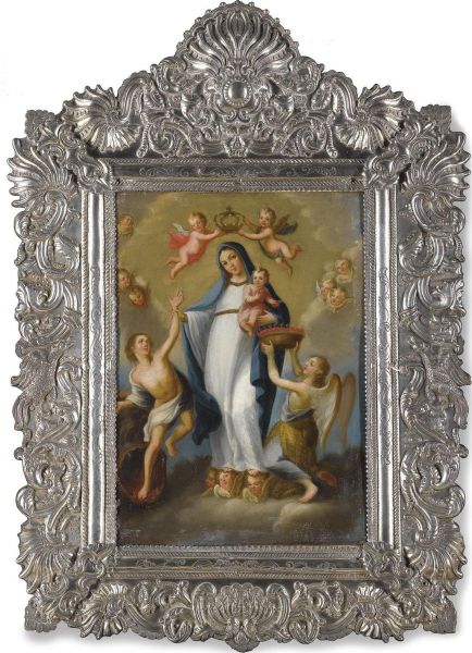 The Madonna And Child Surrounded By Angels Oil Painting by Jose de Alcibar