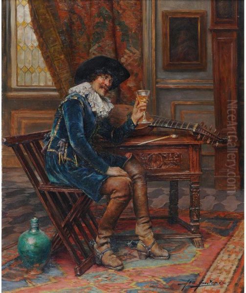  Le Mousquetaire Trinquant Dans Un Ben'interieur  Oil Painting by Alex De Andreis