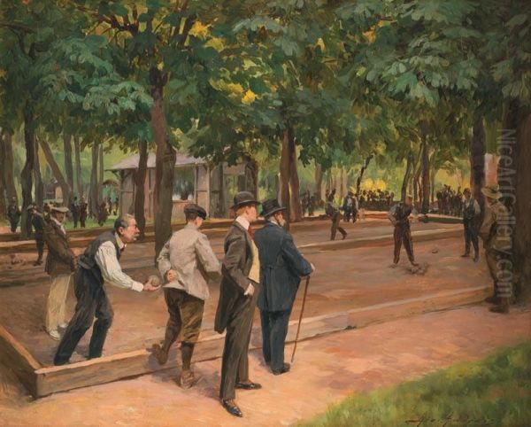 Les Joueurs De Boules Oil Painting by Alexander De Andreis