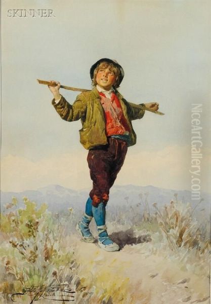 Boy In The Countryside Oil Painting by Domenico De Angelis