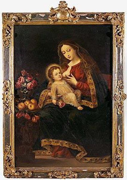 Virgen Amamantando Al Nino Jesus Oil Painting by Juan De Arellano