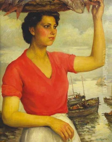 Pescadora Oil Painting by Manuel De Azpiroz