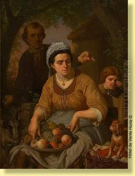 La Marchande De Fruits Et Sa Famille Oil Painting by Francois J. De Backer