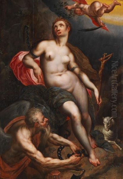 Allegorie Auf Die Zeit, Die Den Glauben Befreit Oil Painting by Jacob I De Backer