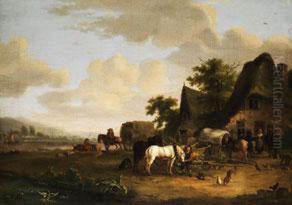 Pferde Bei Der Futterrast Oil Painting by Philips De Backer