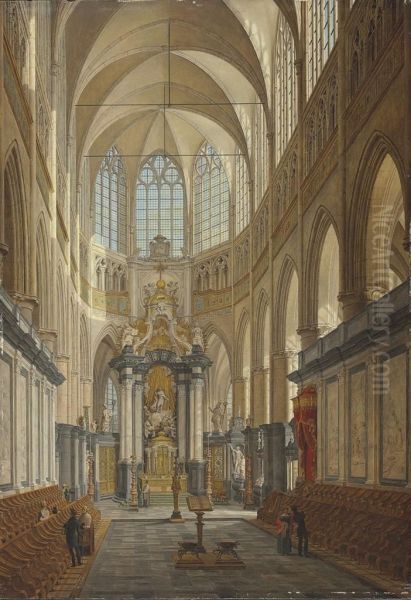 The Choir Of The Saint Bavo Cathedral, Ghent Oil Painting by Angelus De Baets