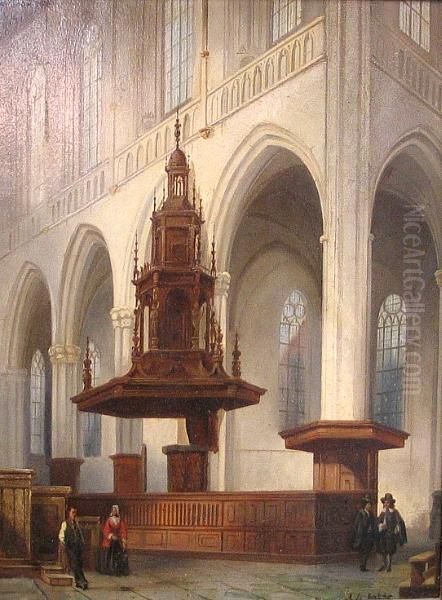 A Cathedral Interior With Figures Oil Painting by Angelus De Baets