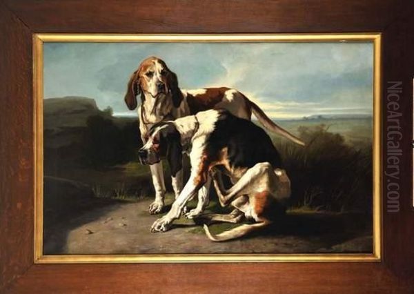 Les Chiens De Chasse Couples Oil Painting by Albert De Balleroy