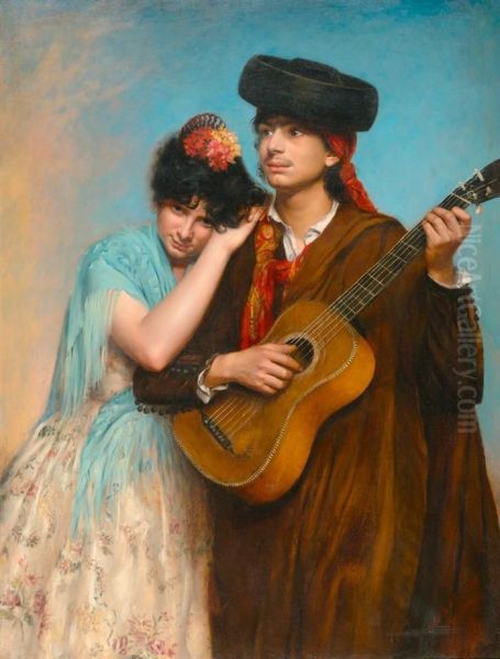 Guitar Player Oil Painting by Antonia De Banuelos-Thorndike