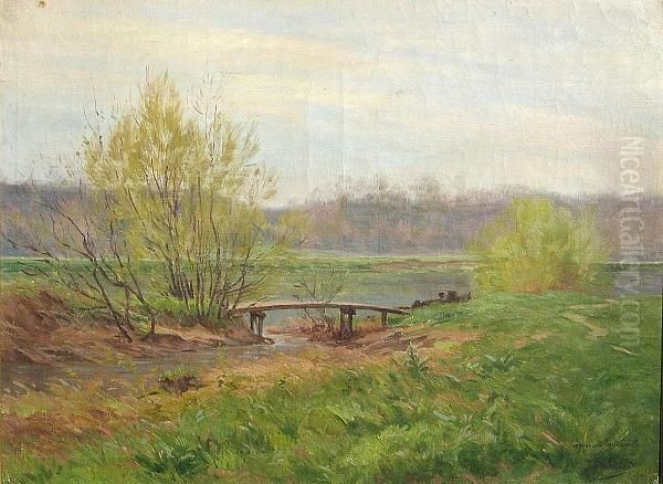 Le Pont De La Ravine, Auvers Oil Painting by Leon De Bastard