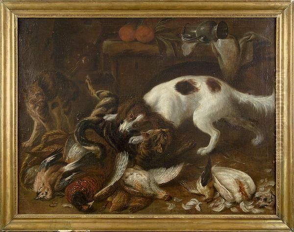 Le Combat Du Chien Et Du Chat Oil Painting by Francois De Beaucourt