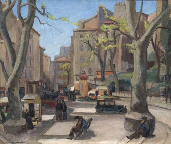 Place A Marseille. Oil Painting by Louis De Beaufort