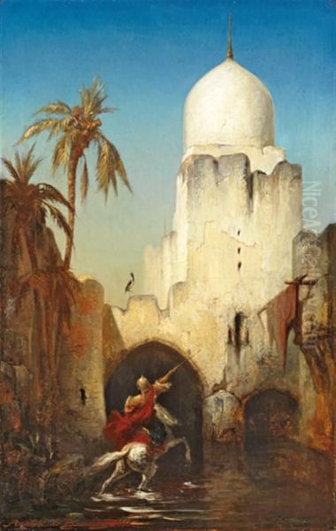 Cavalier Devant La Medina Oil Painting by Anatole Henri de Beaulieu