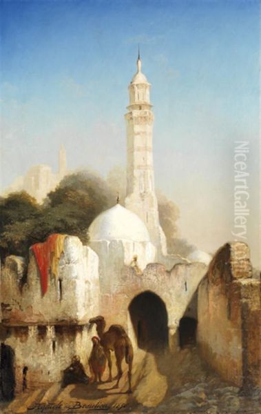 Chamelier Aux Abords De La Grande Mosquee Oil Painting by Anatole Henri de Beaulieu