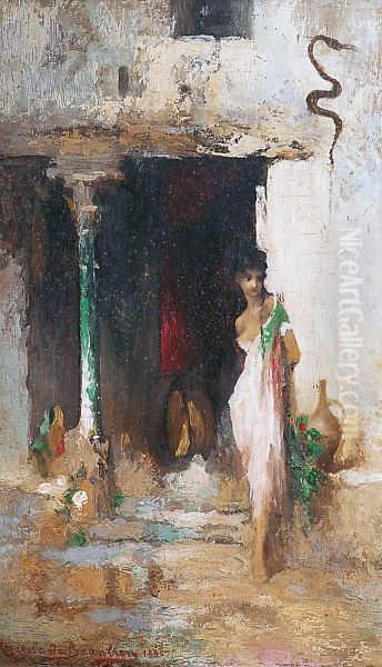 Orientale Dans Le Patio Oil Painting by Anatole Henri de Beaulieu