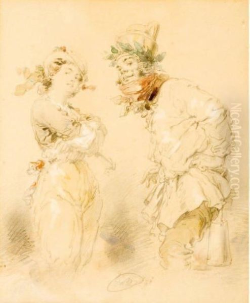 Deux Dessins Satyriques Oil Painting by Edouard Charles De Beaumont