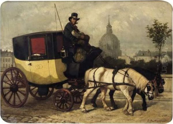 Fiacre A Paris Oil Painting by Edouard Charles De Beaumont