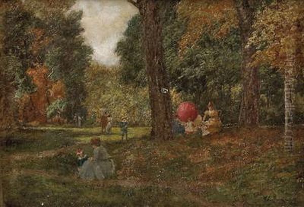 In Einem Park (bei Paris?) Oil Painting by Edouard Charles De Beaumont