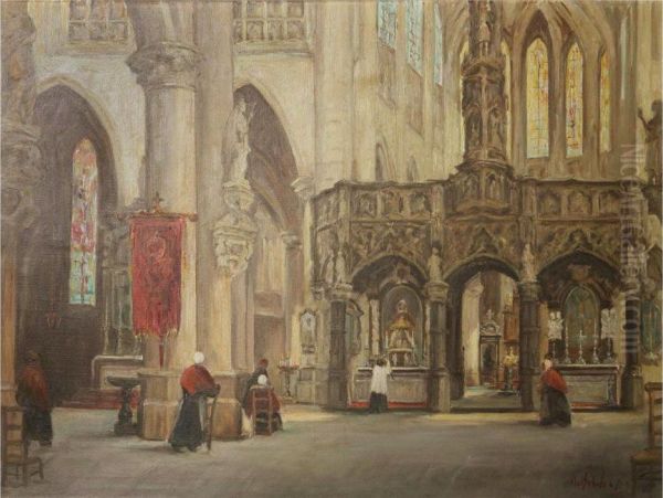 Church Interior Oil Painting by Jozef, Jef De Belder